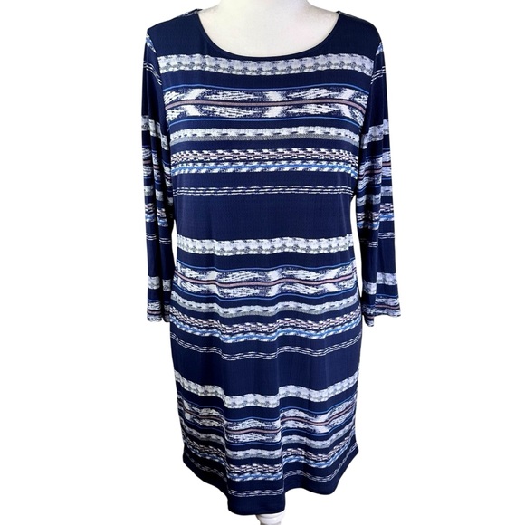 BCBGMaxAzria Navy and White Shift Long Sleeve Dress Size L - Picture 1 of 11